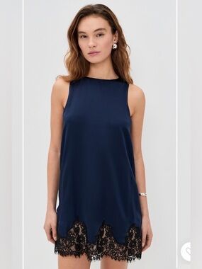 REFORMATION Jessalyn Silk Lace Hem Mini Dress Small Navy NWT